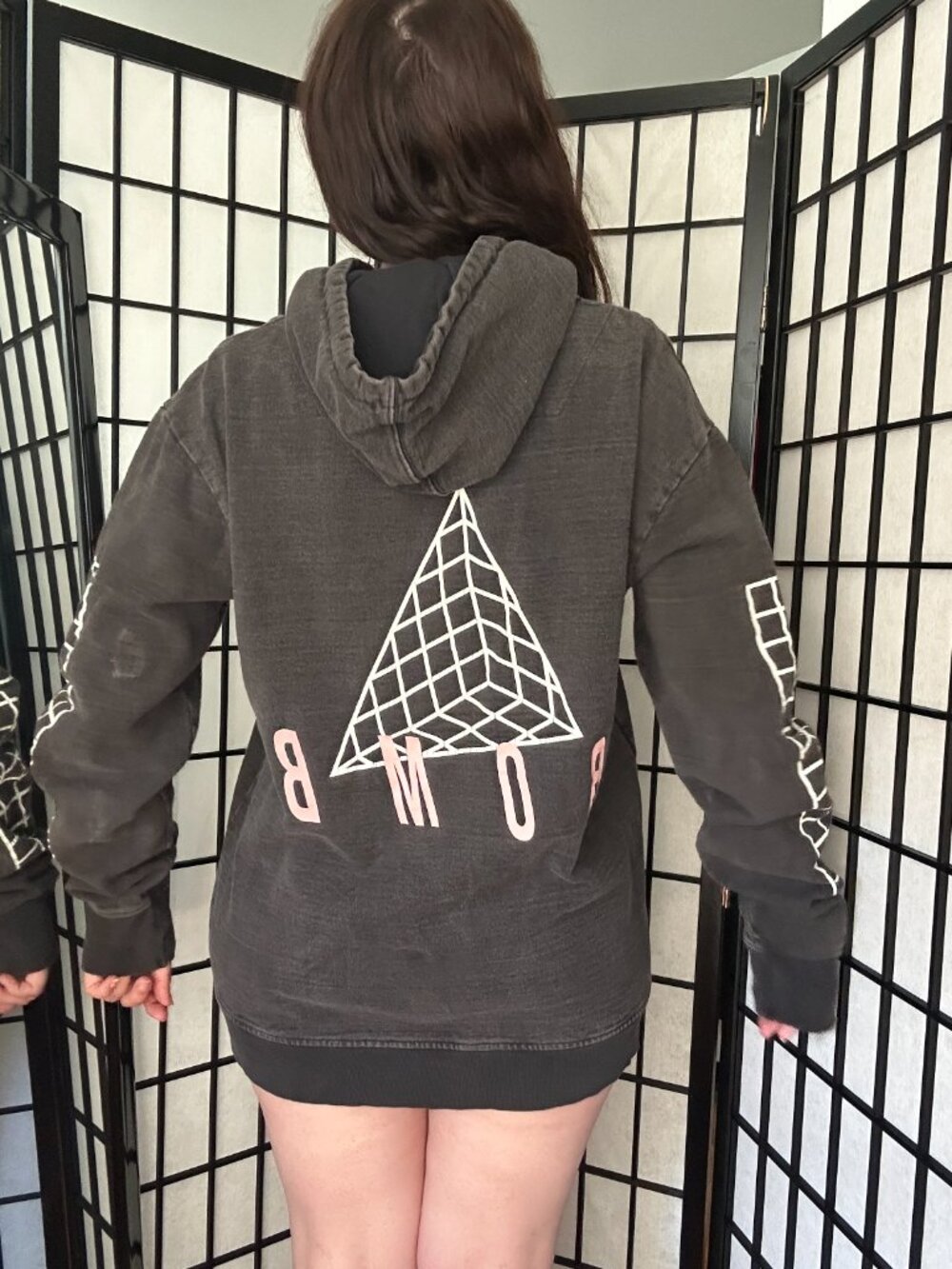 Bomb Clothing Hoodie (XL) grey vintage mens oversized streetwear grid skater